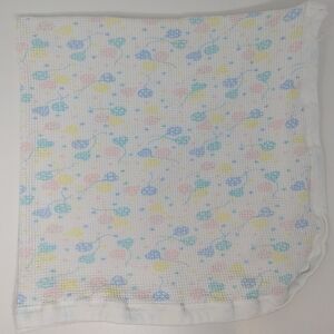 Vintage Waffle Weave Baby Blanket Pastel Hearts Balloons